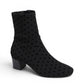 DJANGO & JULIETTE Hartful black stretch ankle bootie with polka dot pattern and block heel.
photo of the front side