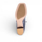 DJANGOANDJULIETTE-VALINA-navy leather ankle boots with patent toe cap, block heel, and decorative ankle lacing. bottom view.