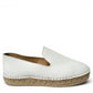 David Tyler Copete white leather slip-on espadrilles with a braided rope platform sole. Photo of side view.