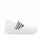 DJANGO & JULITTE BECCA-DJ white patent leather slip-on sneakers with black striped elastic gussets. Photo of right side view.