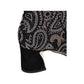 Django & Juliette black suede ankle boots with rhinestone paisley patterns and metallic block heels. Photo of the heel.