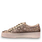 Django & Juliette Leitha platino laser-cut leather platform sneakers with side zipper and lace-up front. Photo of left side view.