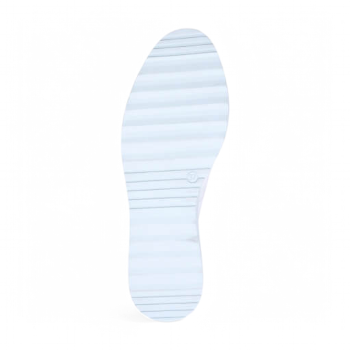 DJANGO & JULIETTE pale blue leather platform loafers with a bow detail and sporty rubber wedge sole. Photo of bottom view.