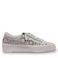 Django & Juliette Leitha white leather platform sneakers with laser-cut floral patterns and side zipper. Photo of right side view.