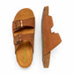 El Naturalista Balance Sion Wood brown suede double-strap slide sandals with bronze buckles