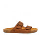 El Naturalista Balance Sion Wood brown suede double-strap slide sandals with bronze buckles