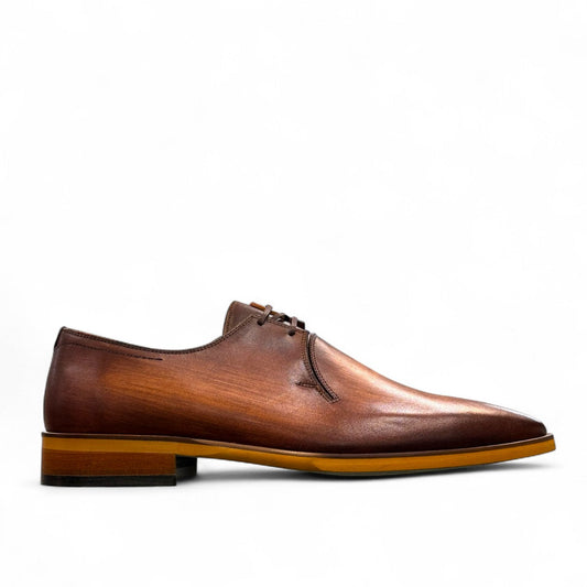 FIT MILAN brown genuine leather lace-up dress shoe with handmade stitching and rubber outsole
