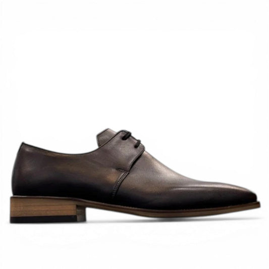 Fit Liyam black genuine leather lace-up dress shoe with a polished finish and durable rubber outsole.