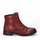 Josef Seibel Simona 04 red leather ankle boots with decorative front buttons and low stacked heel.
photo of the right side.