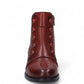 Josef Seibel Simona 04 red leather ankle boots with decorative front buttons and low stacked heel.
photo of the front.