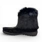 Laurentian Chief black waterproof suede mukluk with natural rabbit fur trim and durable crepe sole