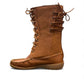 Laurentian Chief mukluk boots in cognac moose hide leather with lace-up front and moccasin stitching.