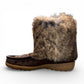 Laurentian Chief mukluk boots in fudge moose hide with natural rabbit fur trim and crepe sole
