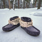 Laurentian Chief Nuka navy blue waterproof suede moccasin with fur trim and beaded detailing