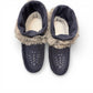 Laurentian Chief Nuka navy blue waterproof suede moccasin with fur trim and beaded detailing