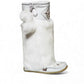 Laurentian Chief Imperial 16-inch white leather boots with fur trim and intricate beadwork detail.