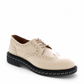 LUNA SOLE PINPIN EGGNOG cream leather brogue derby shoe with a thick black speckled sole. Photo of front side view.