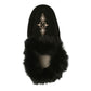 Manitobah black suede Tipi moccasin slipper with rabbit fur trim and intricate beadwork detail