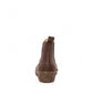 N158 Natural Grain Yggdrasil brown calf leather ankle boots with orange elastic side panels and recycled rubber block sole. Photo of back view.