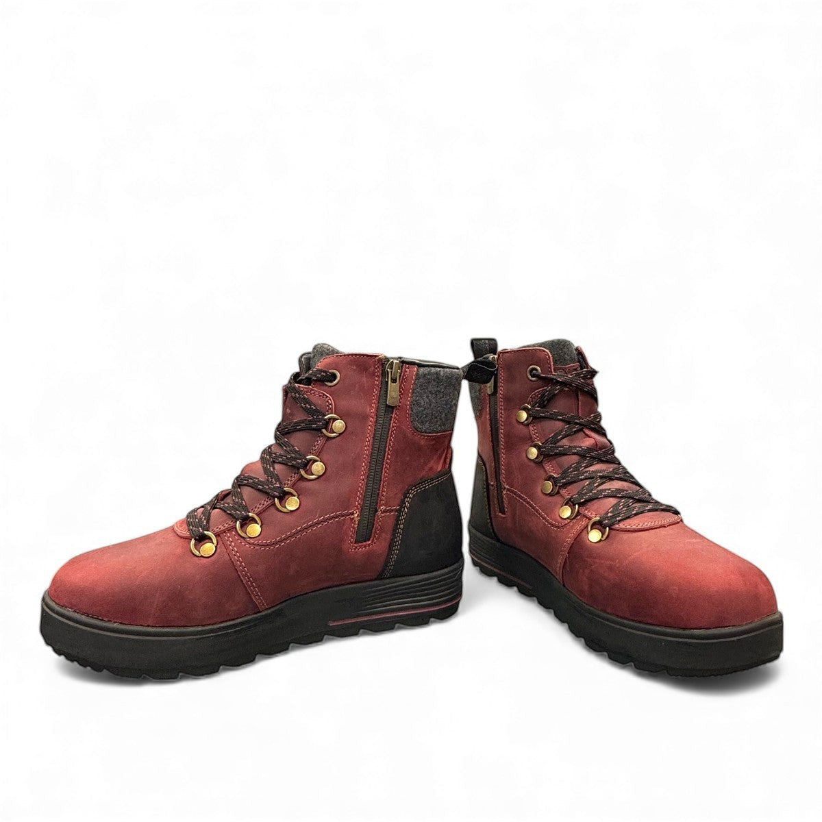 NEXGRIP Ice Jess burgundy leather winter boot with retractable cleat and waterproof zipper.
photo of the front side