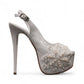 NIKPA ALEX white patent leather slingback platform heel with pearl and sequin floral embellishment