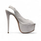 NIKPA ALEX white patent leather slingback platform heel with pearl and sequin floral embellishment