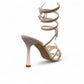 NIKPA ASHLEY white and silver stiletto sandal with rhinestone butterfly accents and spiral ankle strap