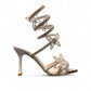 NIKPA ASHLEY white and silver stiletto sandal with rhinestone butterfly accents and spiral ankle strap