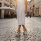 NIKPA LENA white glitter platform high heel sandal with ankle strap