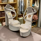 NIKPA LENA white glitter platform high heel sandal with ankle strap