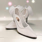 NIKPA PAPILLON white bridal high heels featuring a sheer mesh finish and elegant tulle bow detail