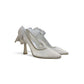 NIKPA PAPILLON white bridal high heels featuring a sheer mesh finish and elegant tulle bow detail
