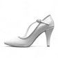 NIKPA PIKOK white satin high heel pump with t-strap and decorative crystal embellishment