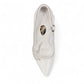 NIKPA PIKOK white satin high heel pump with t-strap and decorative crystal embellishment