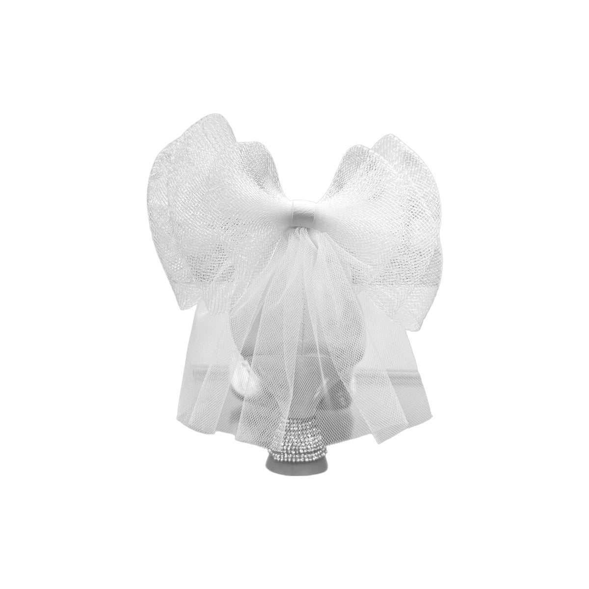 NIKPA SANA white bridal pump with glitter finish, pointed toe, and sheer tulle bow detail on the heel.