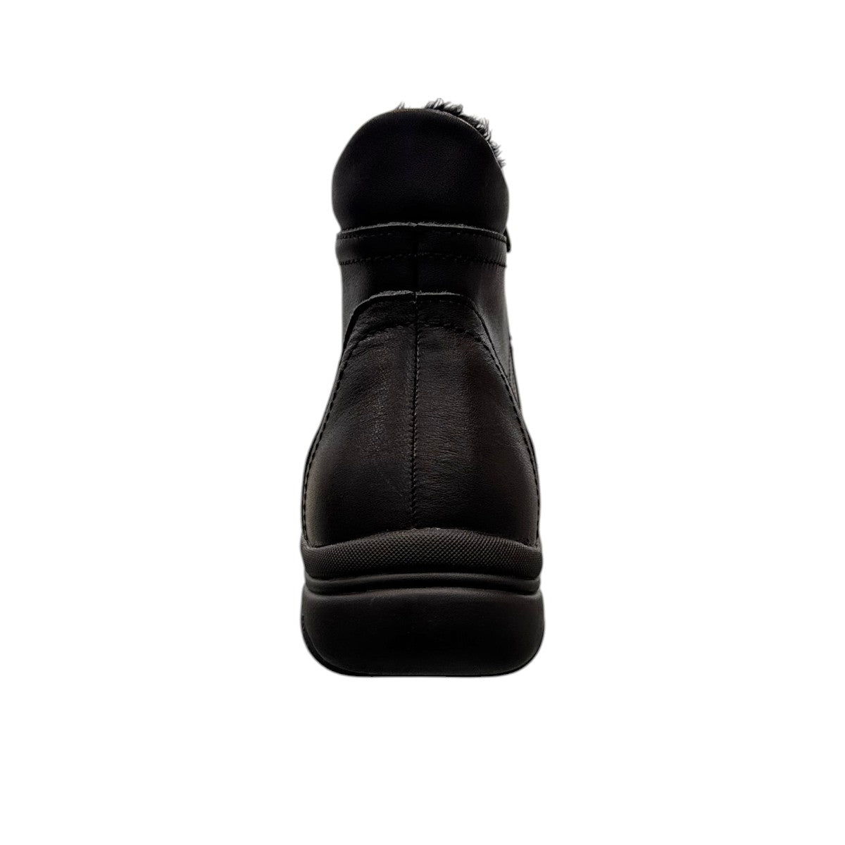 ORTHO FLEX F5111L black mid-ankle boot with side zipper, wool-like lining, and durable low-heel sole.
photo of the  back side