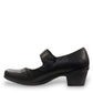 ORTHO-FLEX-F7108L black genuine leather Mary Jane shoe with an adjustable strap, metallic accent, and block heel.
photo of the left side