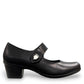 ORTHO-FLEX-F7108L black genuine leather Mary Jane shoe with an adjustable strap, metallic accent, and block heel.
photo of the right side
