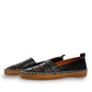 Roamers Avery black leather flat with decorative whipstitch detailing and a durable rubber sole.
photo of the side