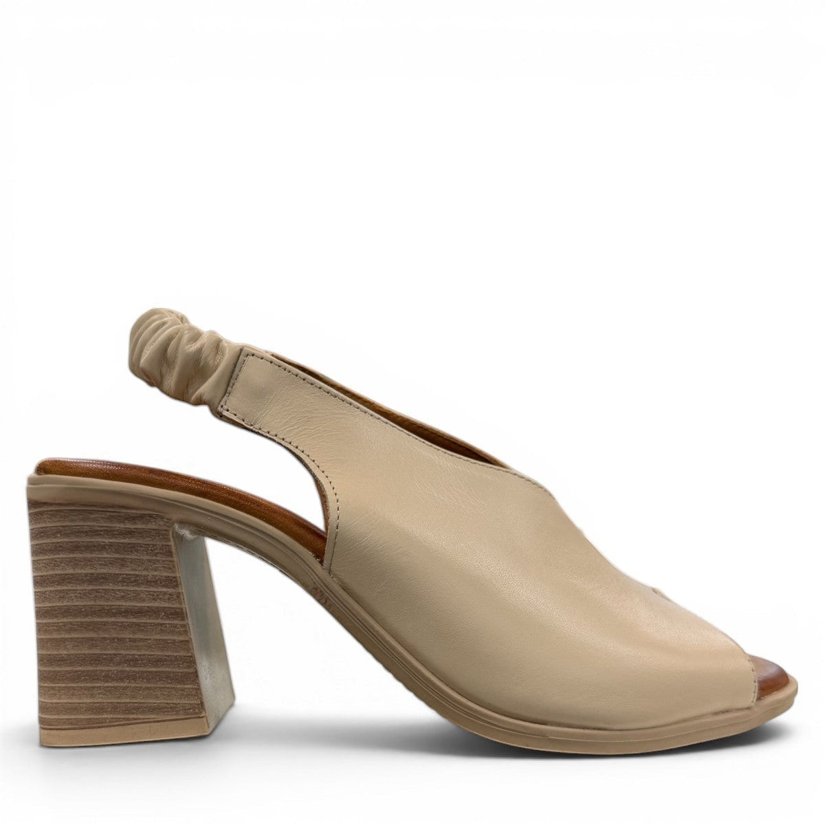 Roamers Qiana bone leather slingback heels with a 3-inch block heel and elasticated back strap
photo of the right side