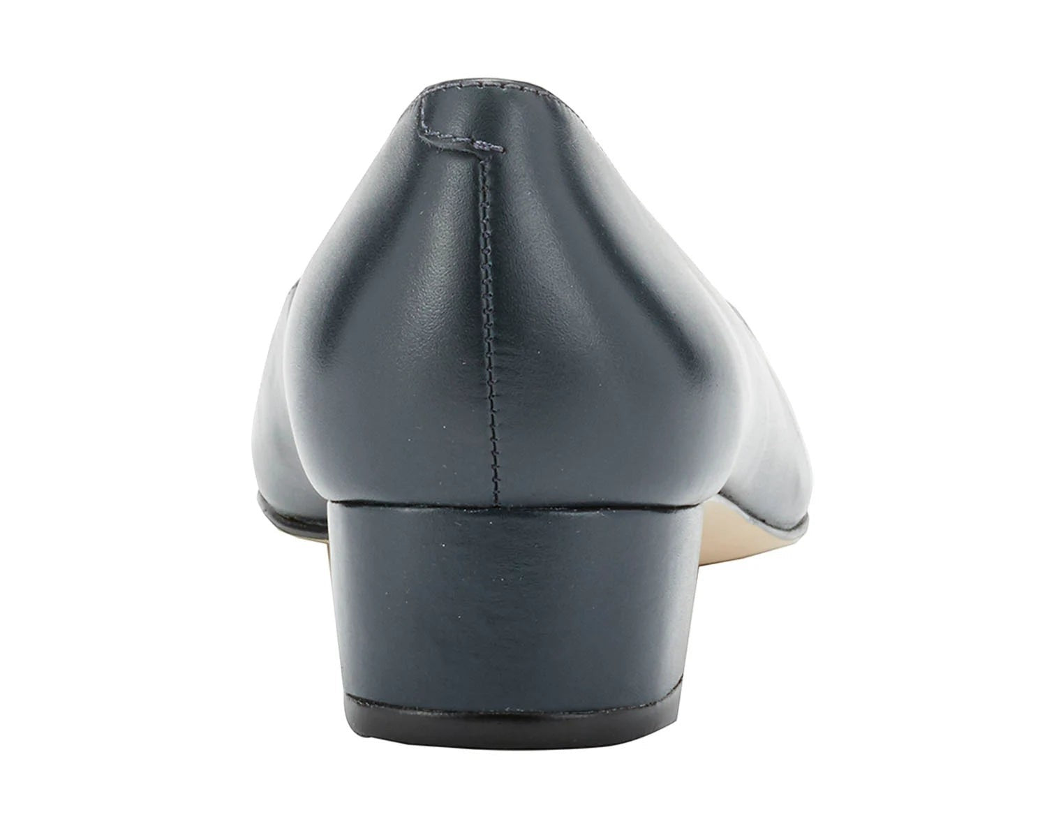 Ros Hommerson Heidi II navy leather pump with a comfortable crescent heel and almond toe.
photo of the back side