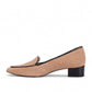 Ros Hommerson Evie black shiny tumbled leather loafer with square toe, chain detail, and block heel.
photo of the left side