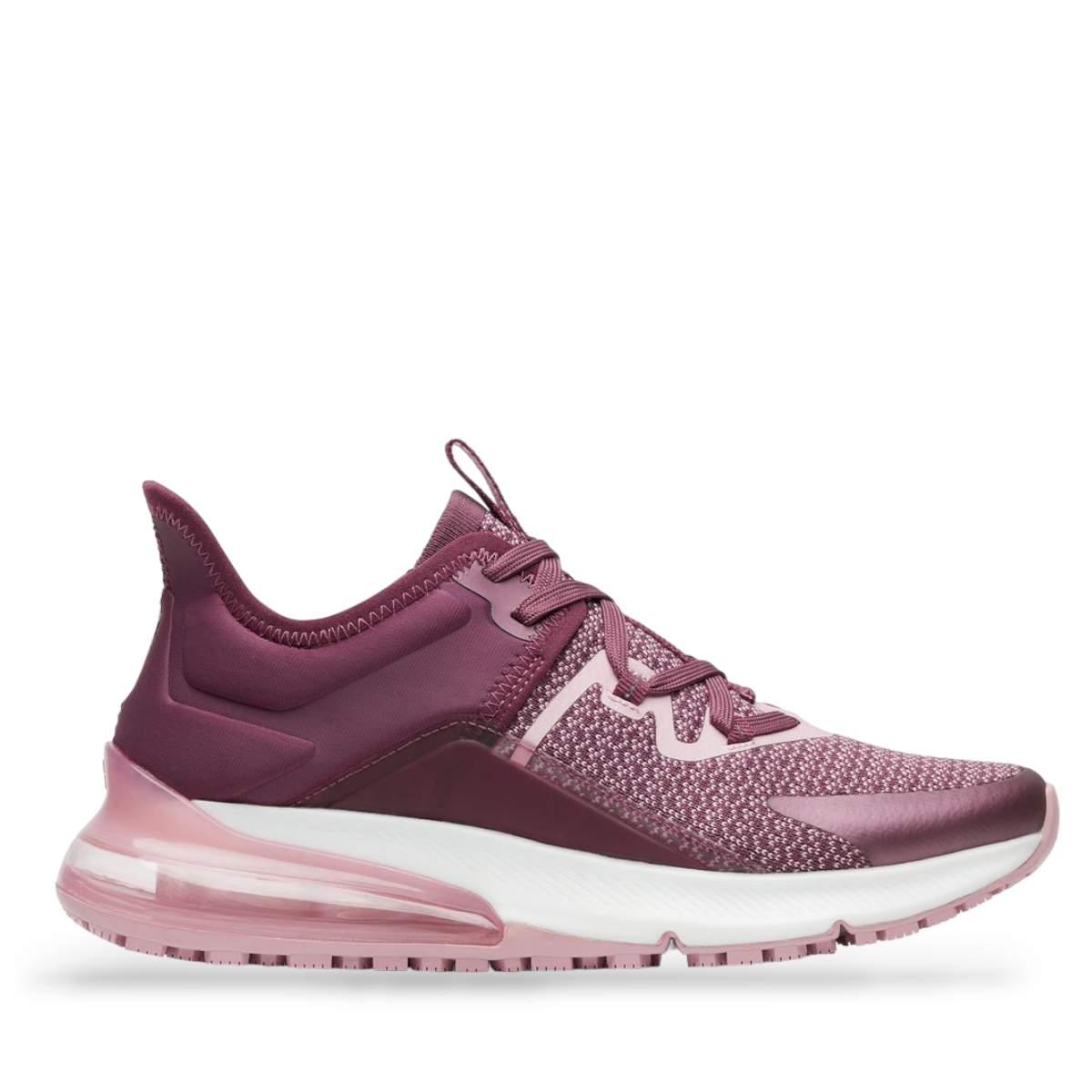 SHOES FOR CREW Gia burgundy slip-resistant work sneakers with lightweight knit upper and cushioned airbag sole. right view.