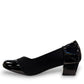 SOLE FLEX F8106 black patent leather block heel pump with a comfortable, refined semi-formal design.
photo of the left side