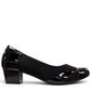 SOLE FLEX F8106 black patent leather block heel pump with a comfortable, refined semi-formal design.
photo of the right side