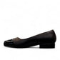 Sabatini of Florence SF1 black slip-on shoe with a glossy cap-toe and low block heel.
photo of the left side