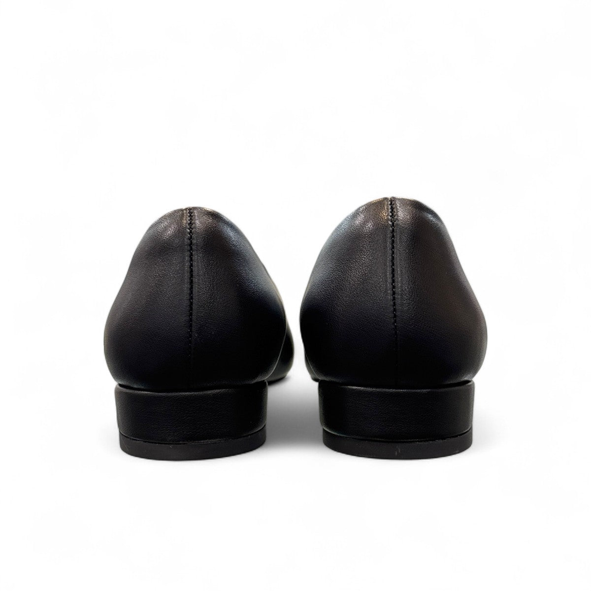 Sabatini of Florence SF1 black slip-on shoe with a glossy cap-toe and low block heel.
photo of the back side