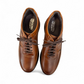 Satel Abgineh brown leather lace-up shoe with perforated detail and a durable black rubber outsole. Photo of upper view.