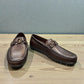 Satel Ariashahr dark brown genuine leather loafers with handmade stitching and metal bit detail. Photo of front view.