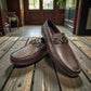 Satel Ariashahr dark brown genuine leather loafers with handmade stitching and metal bit detail. Photo of upper view.